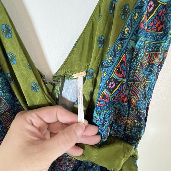 Free People One Piece Blue Jumpsuit Sz 4 Wide Leg Flowy Spaghetti Straps Boho - Picture 6 of 15